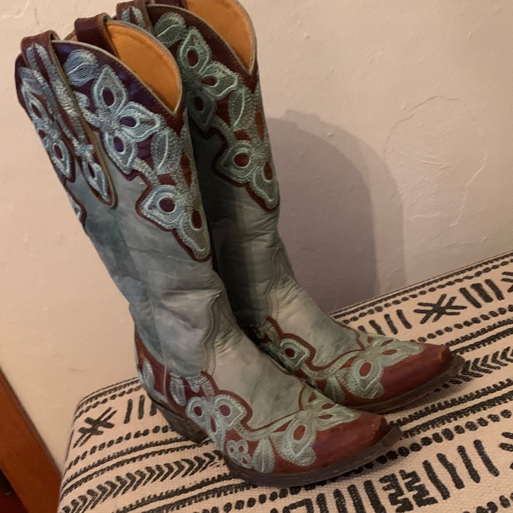 Old Gringo Turquoise and Brown Floral Heeled Boots